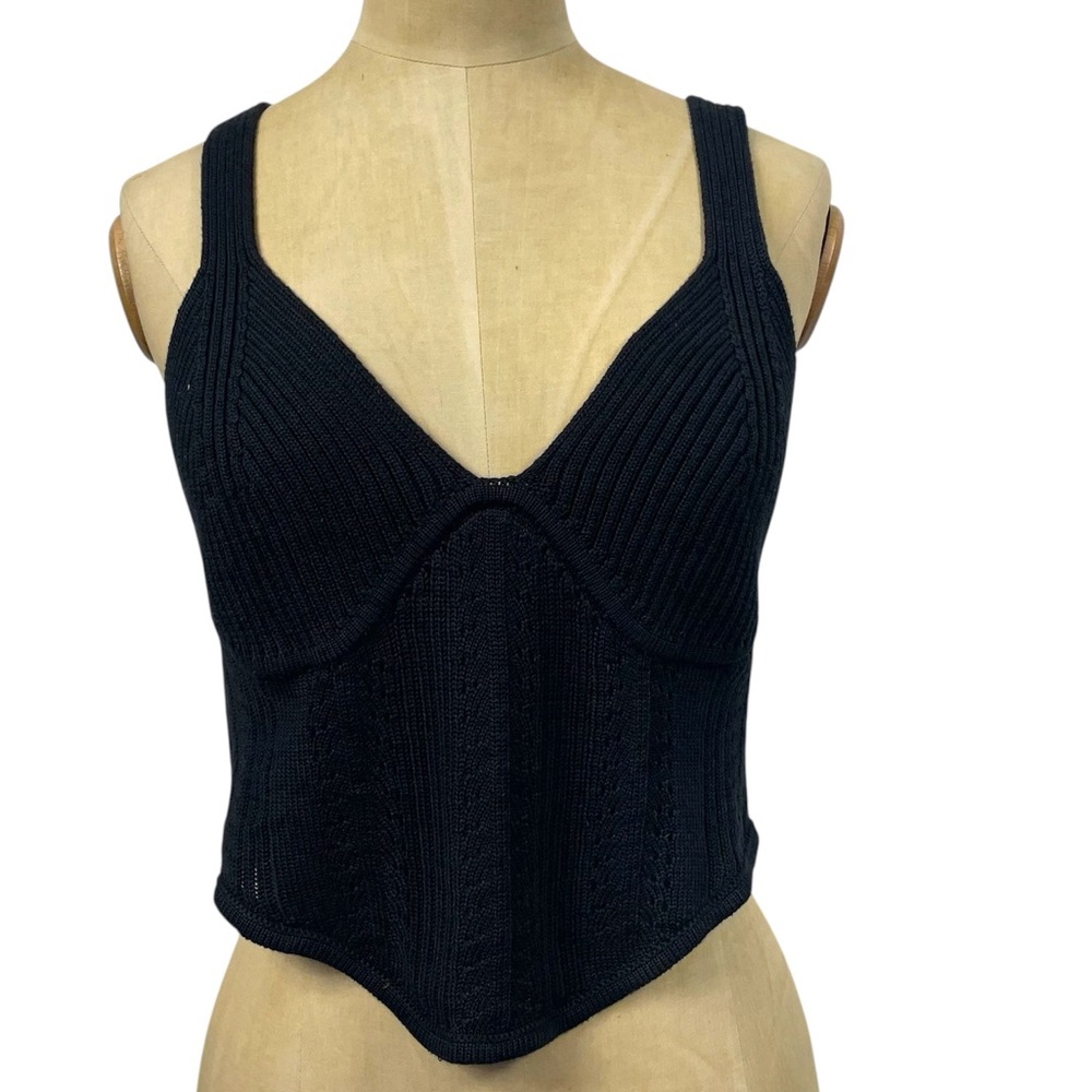 NWT Arden B Pointelle Knit Tank Top LG Black Cable Contemporary Neutral Basic